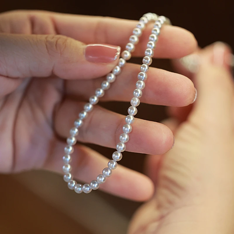 Akoya海水真多麻项链4-5mm串珠18k金气质优雅精致百搭*多样性发一