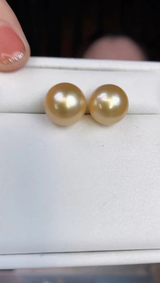 【闪购商品】海水珍珠耳钉18K金镶嵌金珠12-13mm