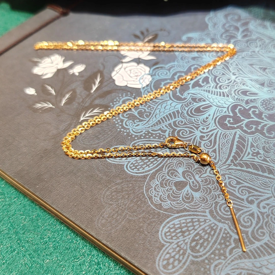 足金999闪o链可抽拉款针式链闪亮o字链简约百搭精致