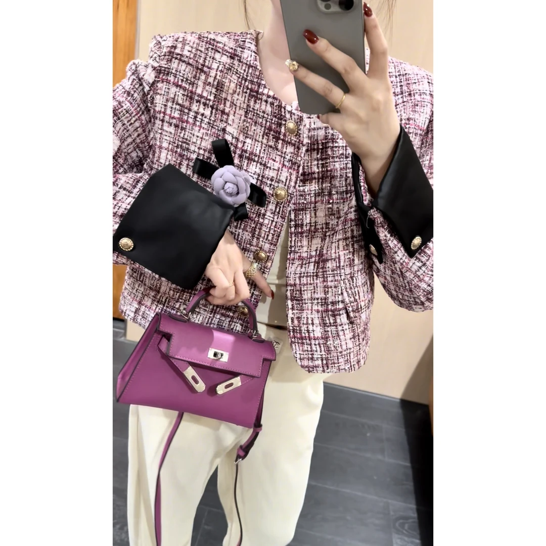 Damin/紫色名媛小香风夹棉短款外套