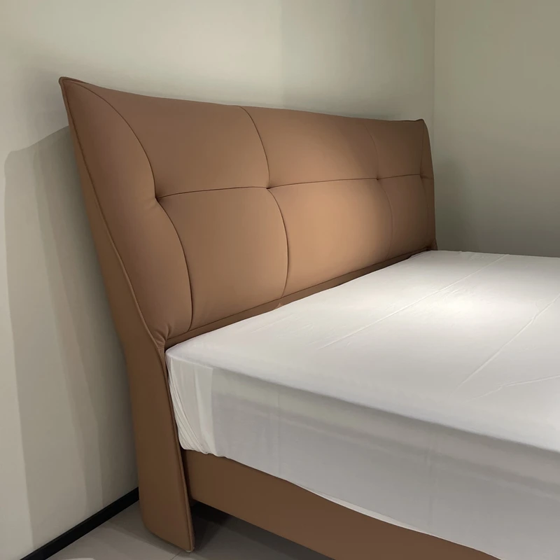 B109#意式极简真皮床轻奢现代时尚双人床软包婚床皮艺床头层牛皮
