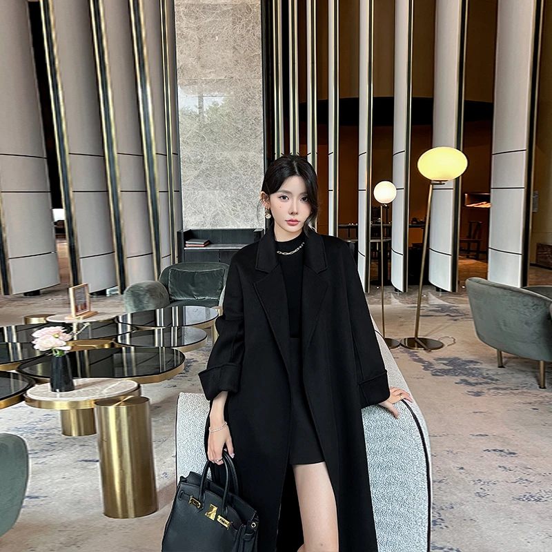 高端大牌羊绒大衣女2025秋冬季新款宽松气质中长款双面毛呢子外套