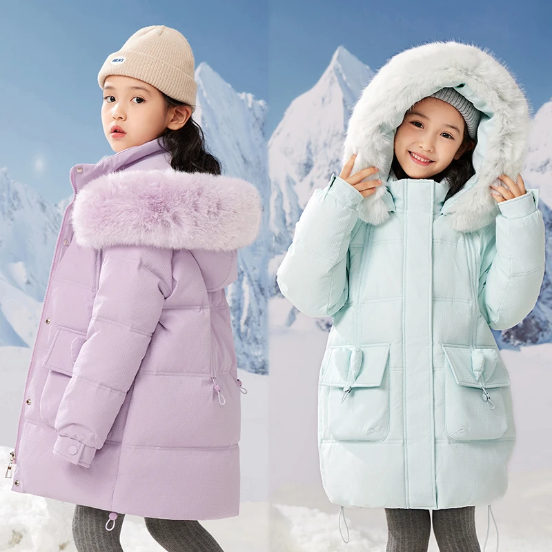 巴拉中大童女童2024冬季新款中长款时尚洋气加厚羽绒服儿童羽绒服