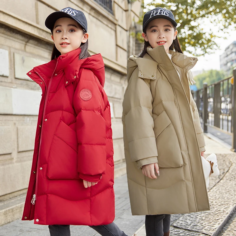 女童羽绒服2024冬季新款中大童洋气中长款加厚儿童冬装羽绒丝外套