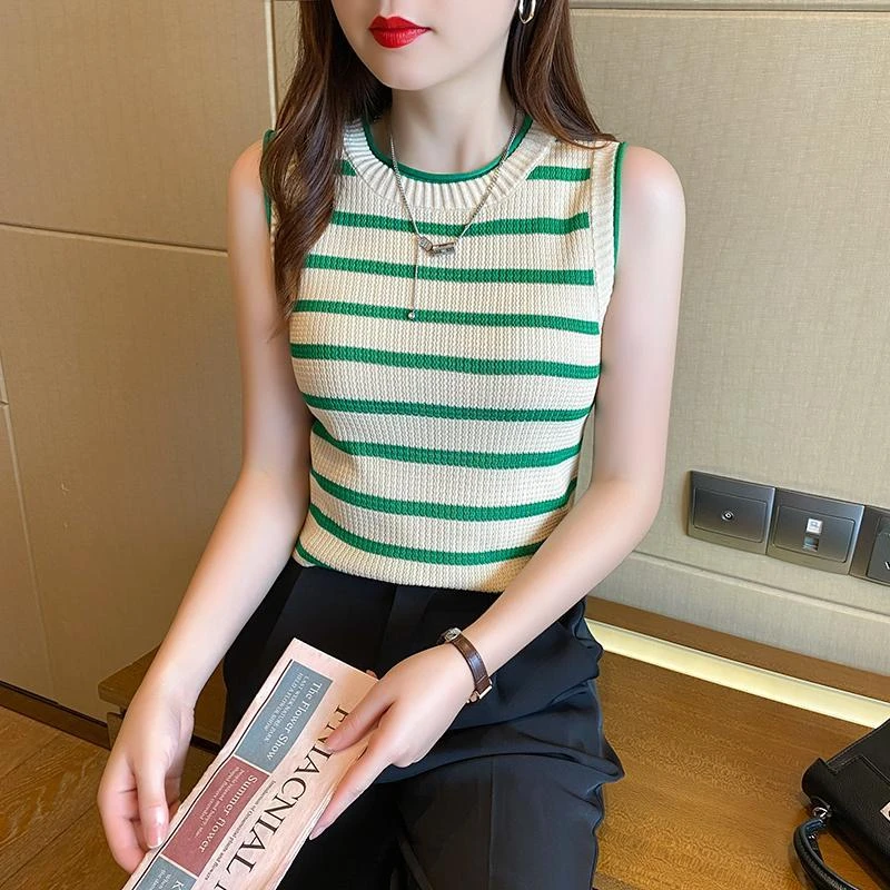 夏季背心吊带打底衫外穿时尚显瘦百搭条纹无袖韩版设计感洋气上衣