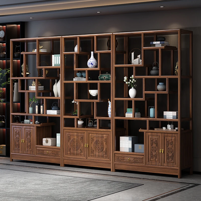 两门一斗博古架全实木展示柜置物架新中式书架隔断橡木茶室多宝阁