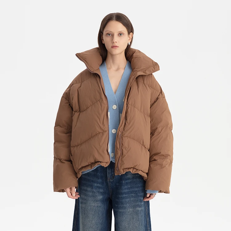 Miss Libra棋盘格毛衣拼接撞色白鸭绒外套（现货）