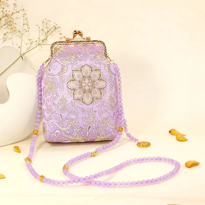 宝相花新中式斜挎项链国风长链包包链手工珠珠背背链刺绣手机小包