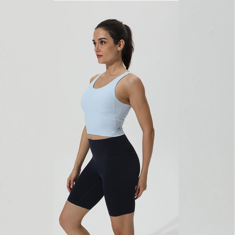 Shusin yoga/舒心瑜伽女士U领罗纹瑜伽运动背心时尚透气弹力美背