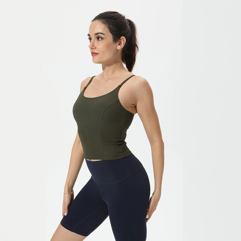 Shusin yoga/舒心瑜伽女士性感吊带罗纹瑜伽背心欧美显瘦透气美背