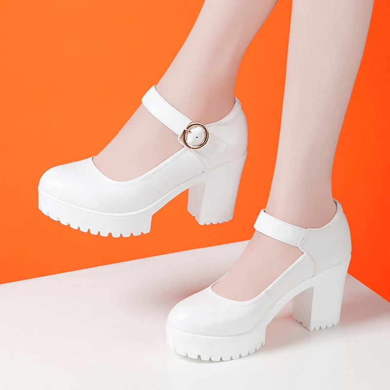 高跟粗跟中老年旗袍模特走秀鞋女白色厚度防水台软底舒适妈妈单鞋