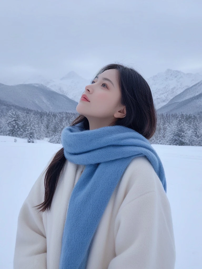 纯色雾霾蓝围巾女冬季韩版百搭加厚保暖高级感披肩氛围感穿搭围脖