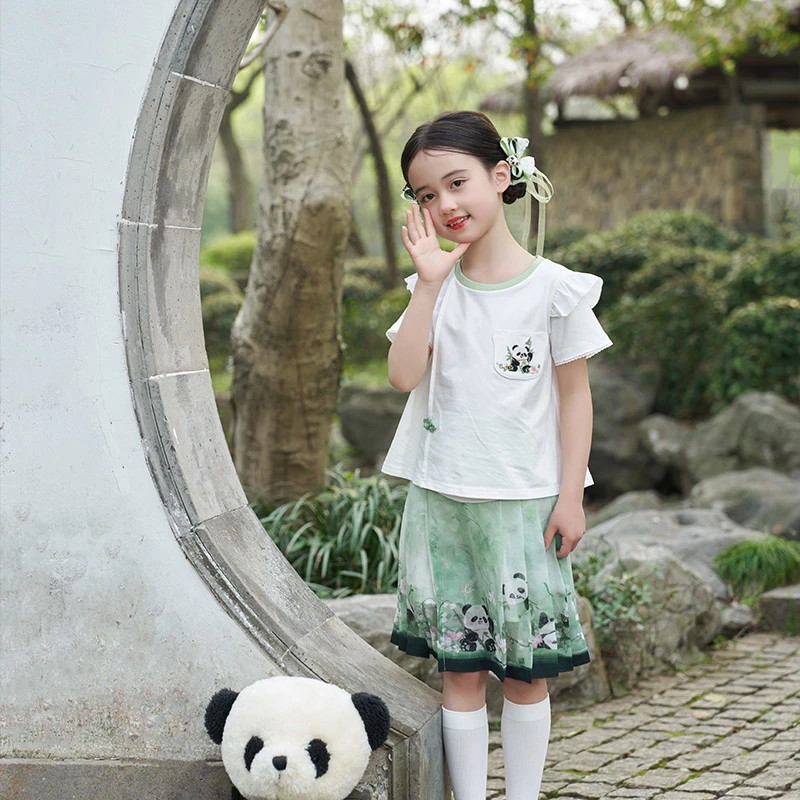 十三余童装[熊猫竹意]中国风夏季男女童古风刺绣
