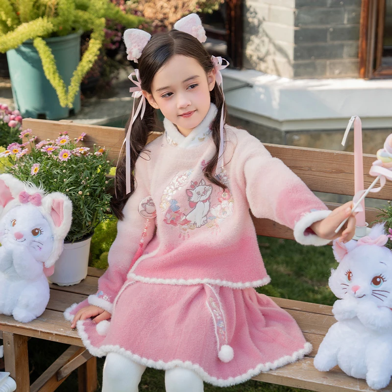 十三余童装[猫咪花屿-迪士尼联名]国风针织毛衫秋冬厚