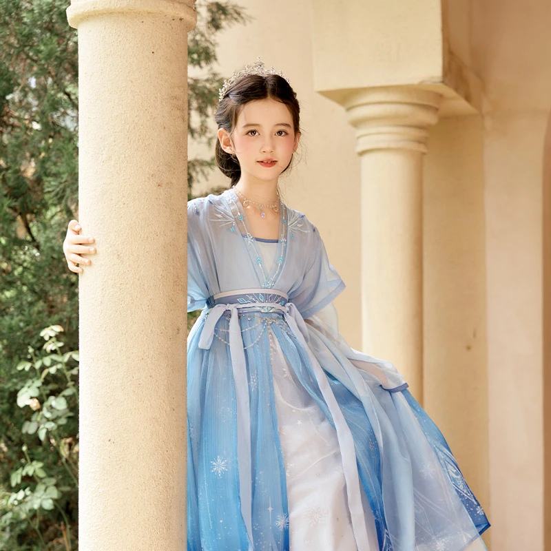 十三余童装[冰雪琉璃-迪士尼艾莎联名]中国风夏季连衣裙宝宝汉服
