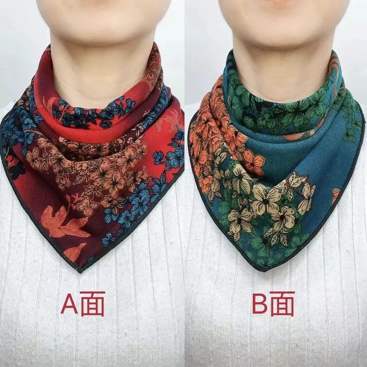女士秋冬季新款澳绒棉双面双花三角巾保暖护颈椎双排扣围巾百搭