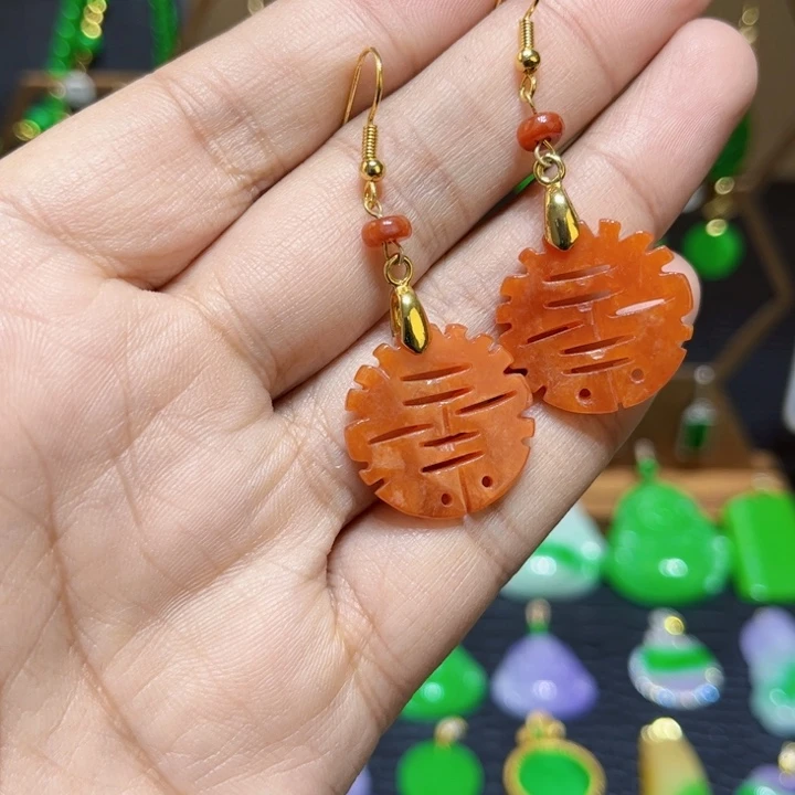 翡翠耳饰银S925镶嵌耳饰