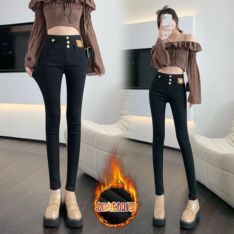 加绒加厚魔术铅笔裤女冬季新款高腰百搭显瘦外穿打底修身弹力打底
