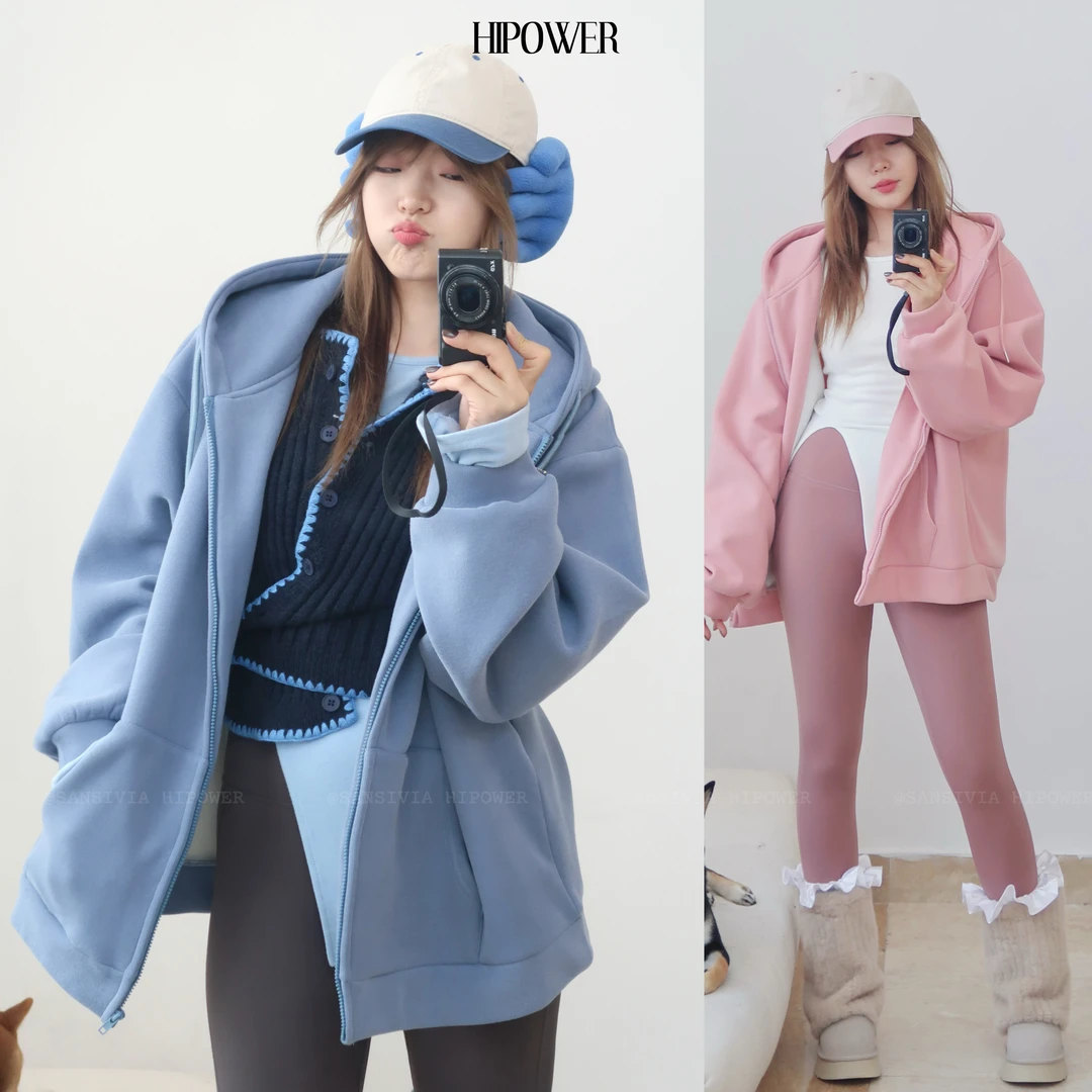 HIPOWER【加绒卫衣】运动健身保暖秋冬连帽外套宽松百搭长袖女上衣