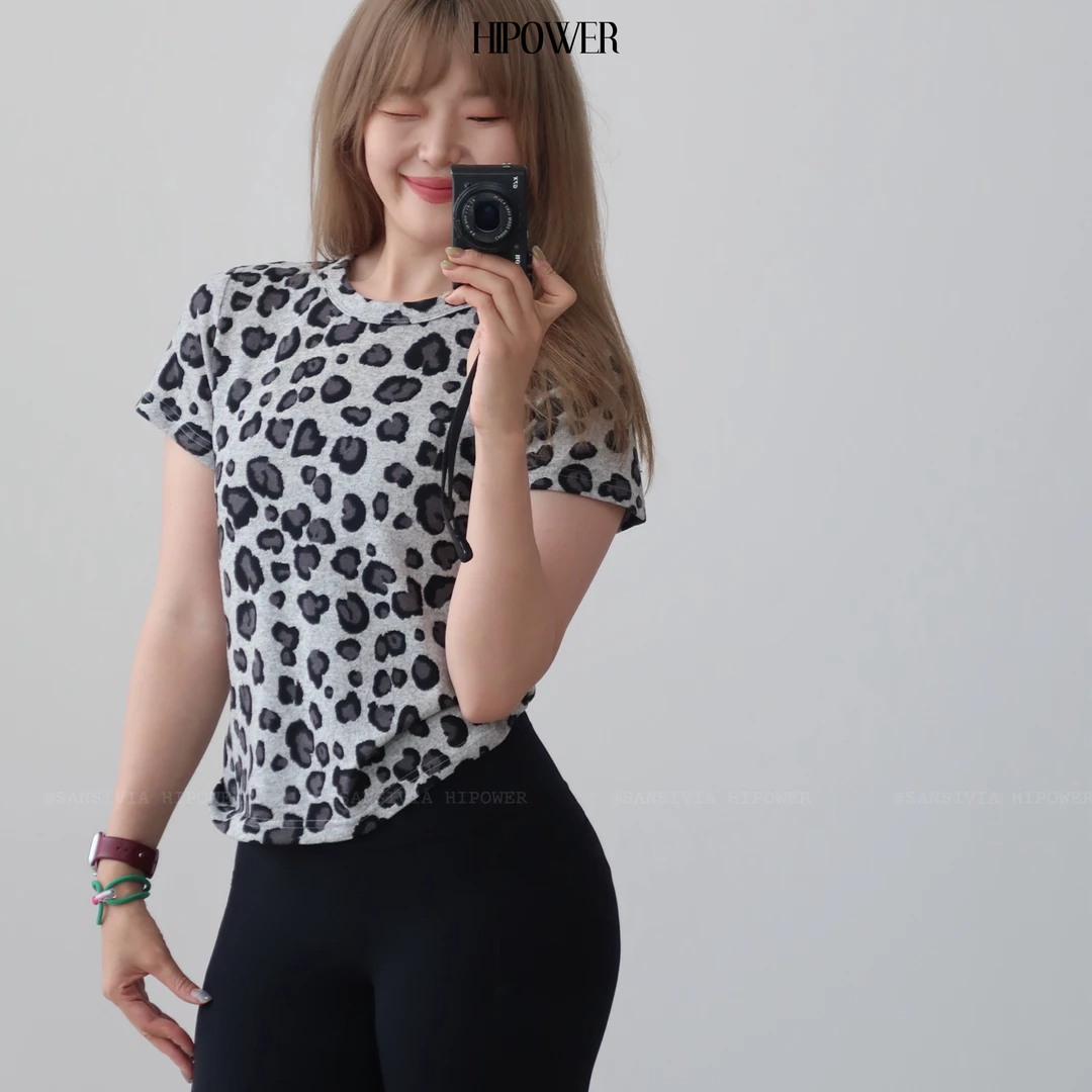 HIPOWER【穿吸睛豹纹/做气质女人】短袖T恤圆领套头针织上衣女