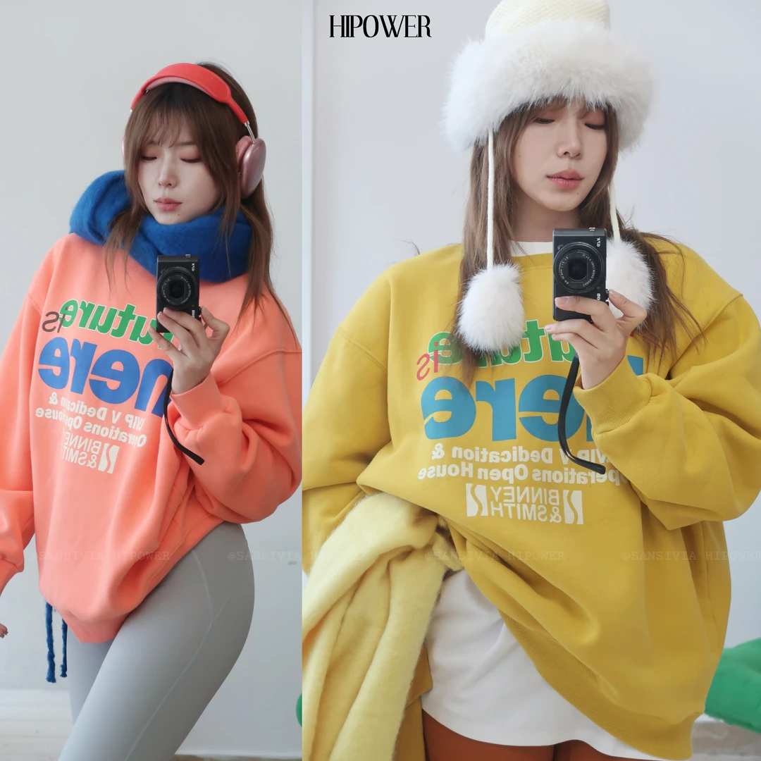 HIPOWER【加绒卫衣】运动健身印花字母套头圆领秋冬长袖上衣女
