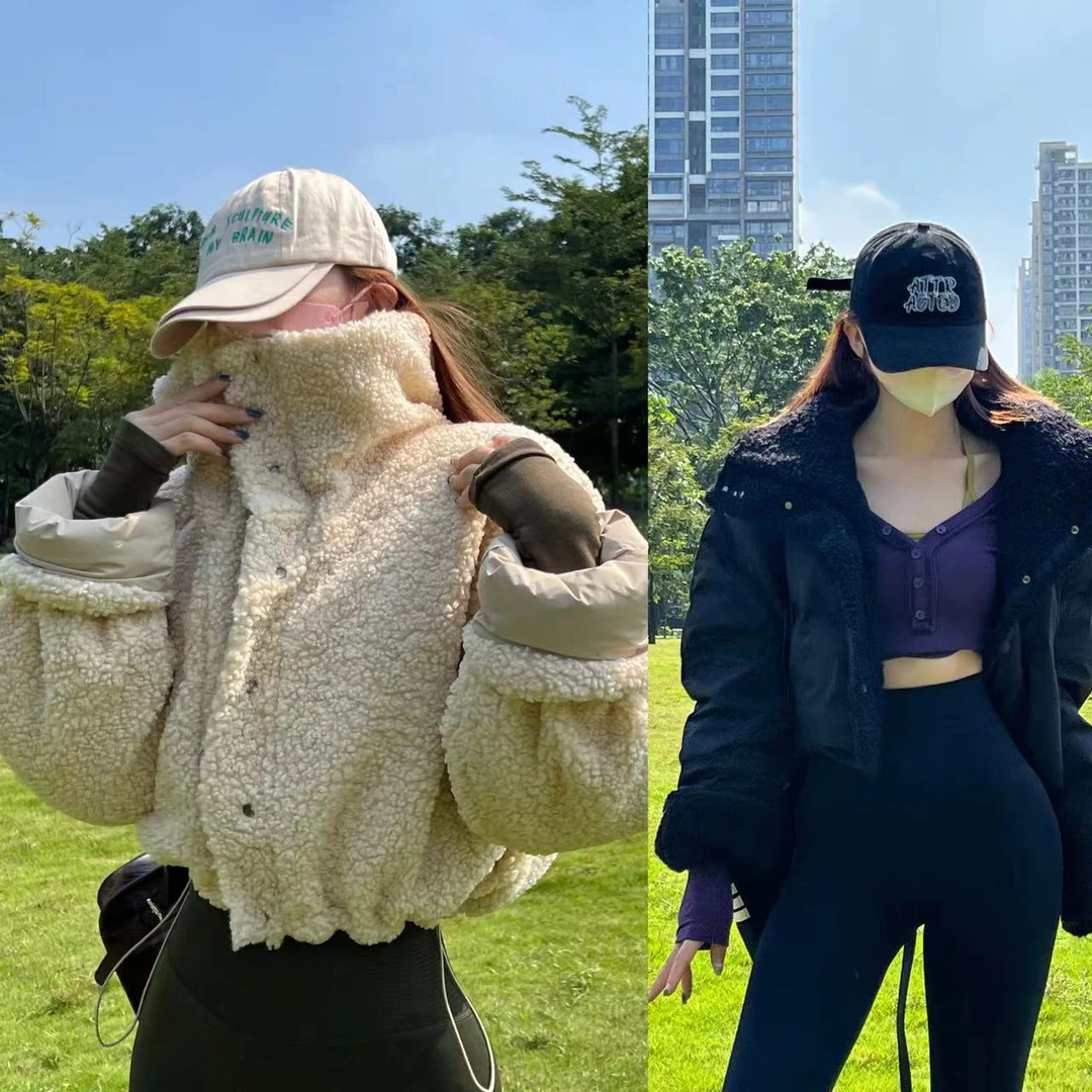 正反两面穿羽绒服健身女孩休闲百搭立领翻领厚实保暖长袖外套上衣
