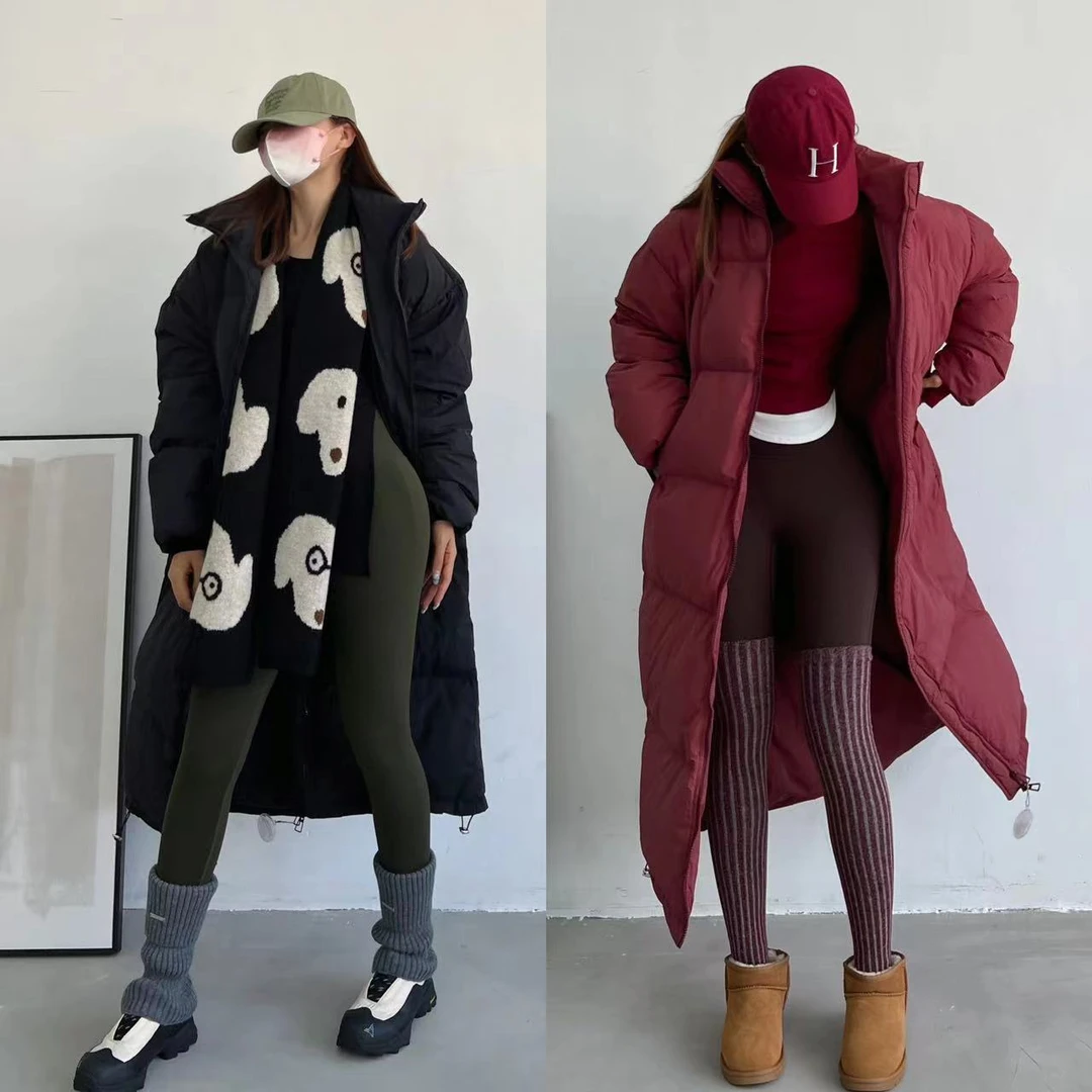 超长款羽绒服健身女孩日常休闲立领宽松大版长袖外套上衣女秋冬