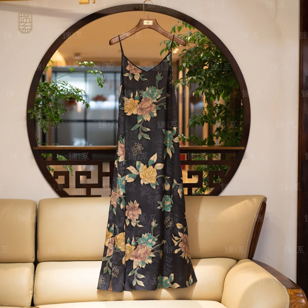 【锦·系】提花透彩重缎中式桑蚕丝吊带连衣裙L-36341-S3149961