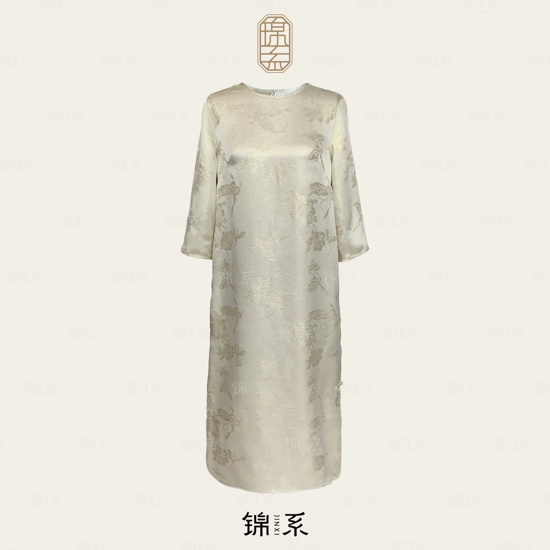 【新款】L-36128真丝烫金新中式国风桑蚕丝长袖连衣裙S3149961