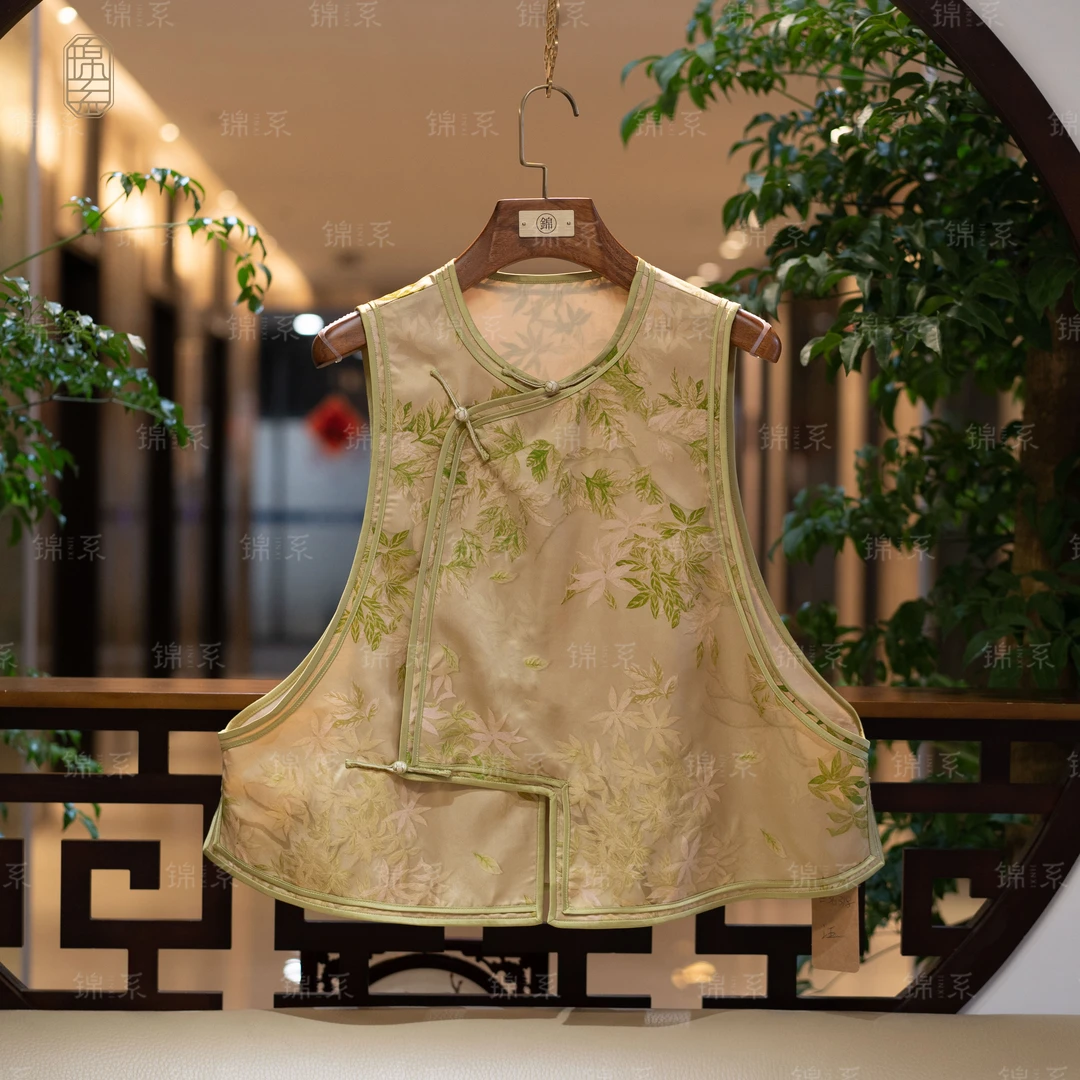 【锦系】真丝新中式国风桑蚕丝圆领斜襟马甲背心E-36319-S3149961