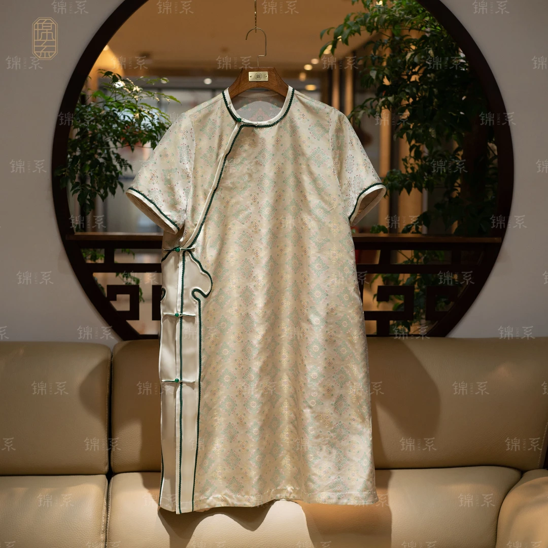 【锦系】宋锦新中式国风桑蚕丝圆领短袖连衣裙L-36463-SJ4166877