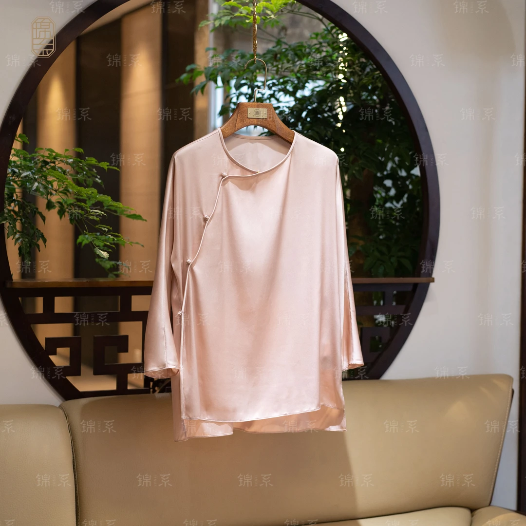 【锦系】真丝弹力双乔新中式桑蚕丝七分袖上衣C-36657-S3149961