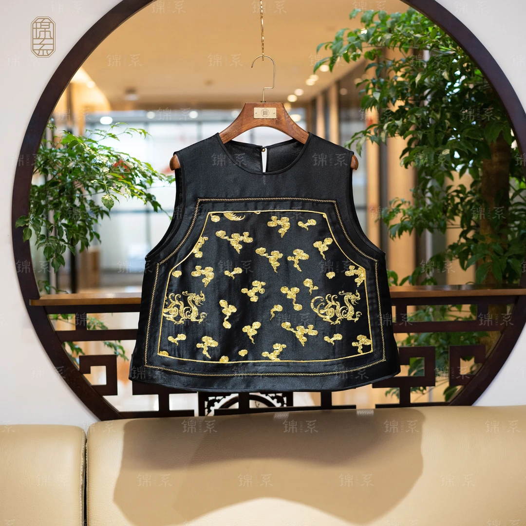 【锦·系】丝涤新中式国风桑蚕丝圆领马甲背心E-36499-S3149961