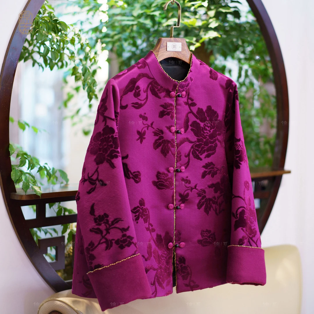 【锦系】漳绒中式国风桑蚕丝立领直襟长袖外套E-382150-ZRD4166778