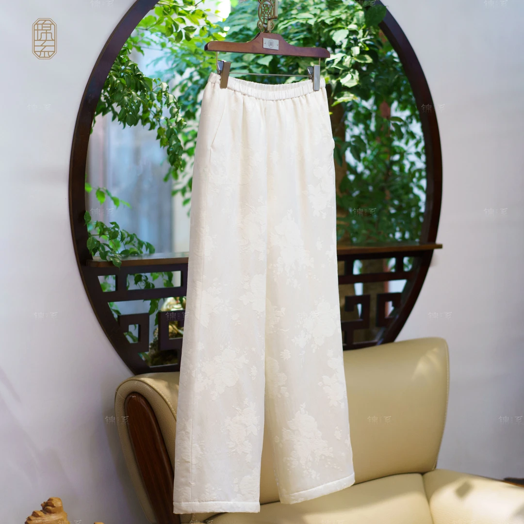 【锦系】丝毛提花中式国风桑蚕丝松紧腰阔腿裤K-382168-S3149961