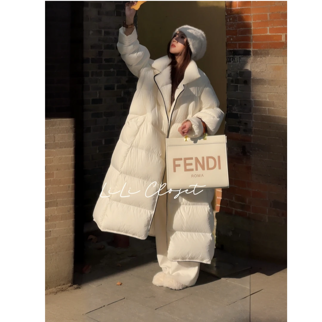 【coco小姐】红人上新冬季腰部抽绳白鹅绒保暖女款羽绒服长款外套