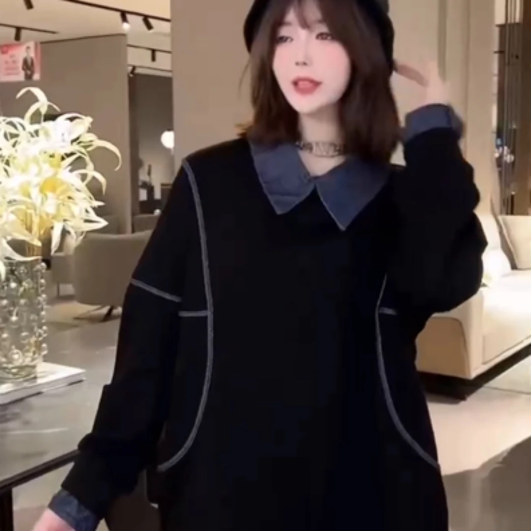 大码翻领卫衣裙16706