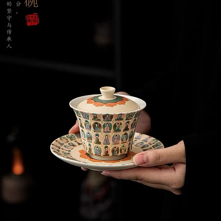 敦煌复古手工千佛三才盖碗茶杯家用单个功夫茶具大号茶碗泡茶器
