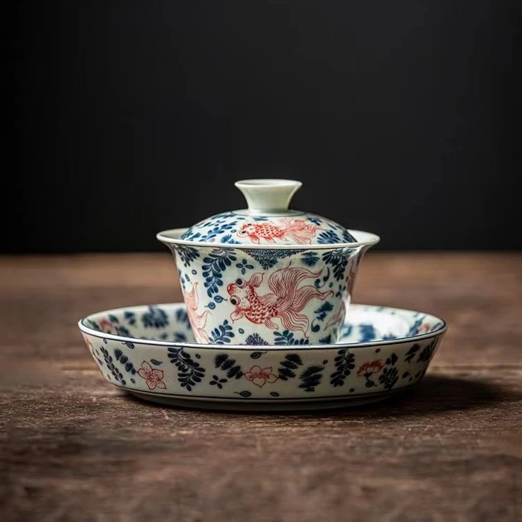悬停陶瓷盖碗壶承大号手抓碗复古禅意茶杯带盖功夫茶具三才泡茶碗
