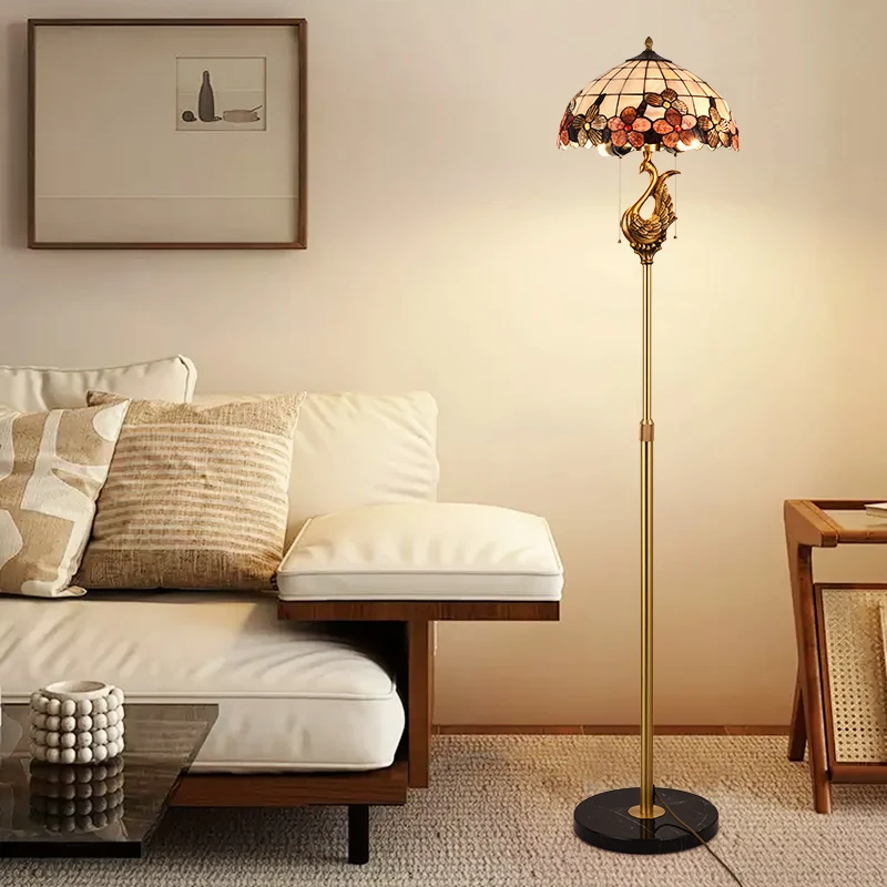 立式高档全铜贝壳落地灯创意轻奢美式客厅灯欧式复古装饰灯卧室灯