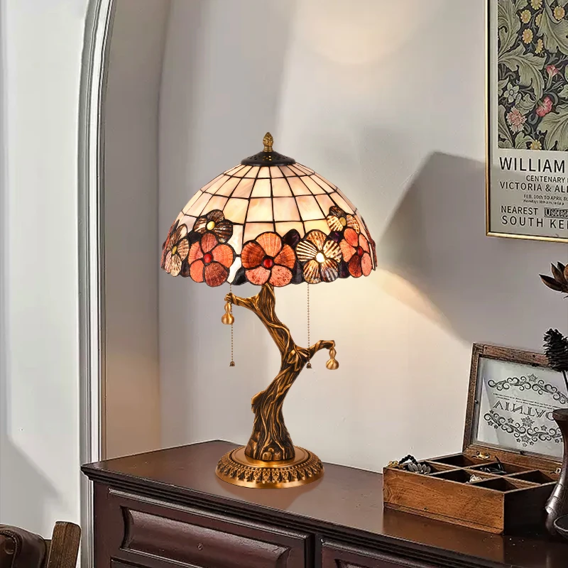 6322全铜美式轻奢贝壳台灯客厅书房装饰灯复古欧式卧室护眼床头灯