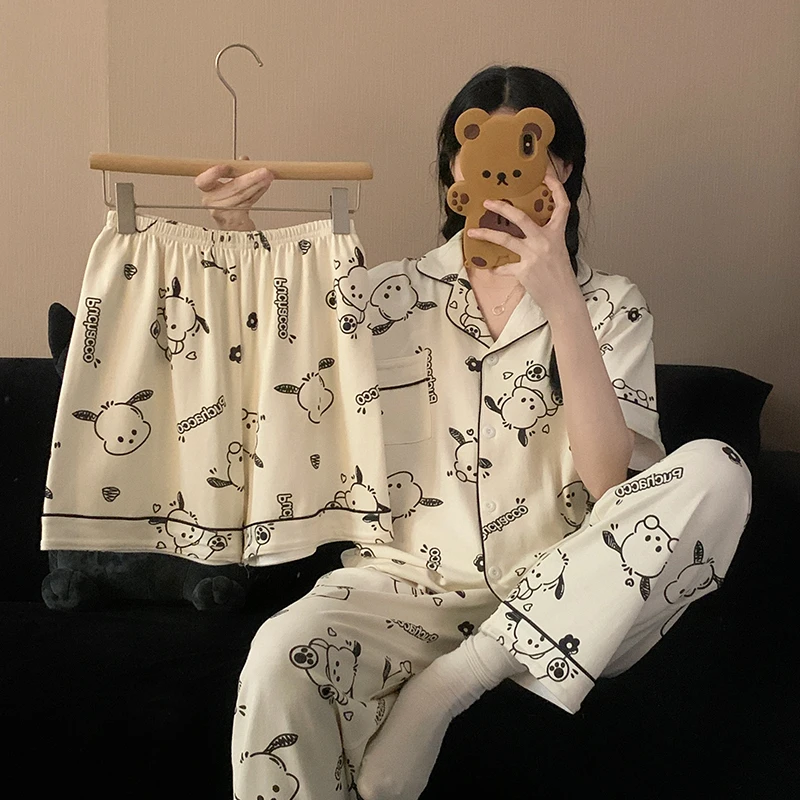 【粉丝拍一发三】睡衣女夏季韩版甜美短袖短裤家居服套装学生春秋款