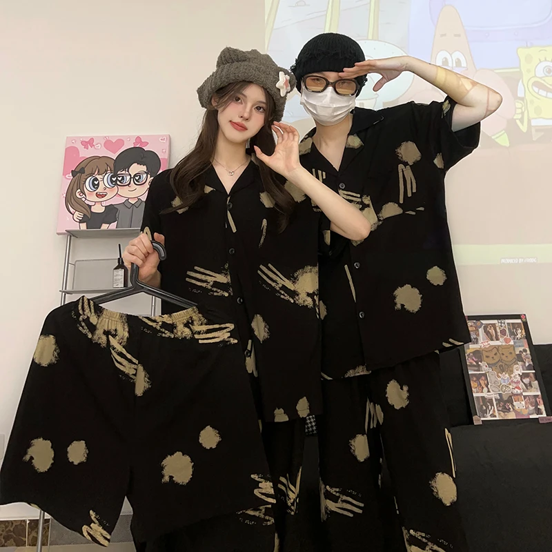【三件套情侣】夏季高级感青少年睡衣网红男女学生短袖短裤家居服