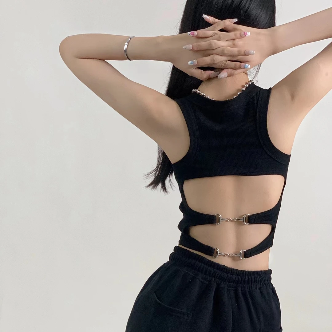 克尔伦贝美式辣妹背心纯色打底美背露背吊带纯色显瘦工字型 2302