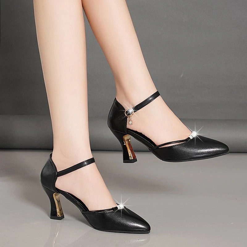 新款女士时装凉鞋后包2024夏季气质单鞋女粗跟时尚女鞋百搭一字带