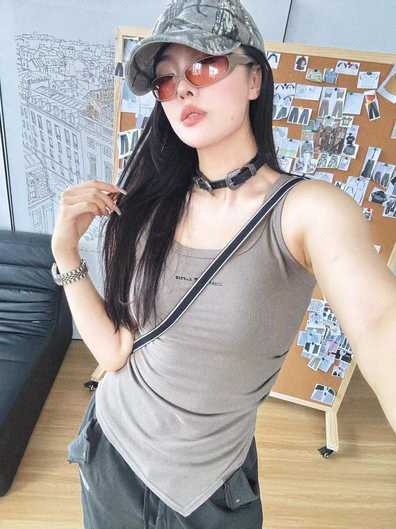 CBXLAB街舞潮牌不对称辣妹背心女爵士舞jazz辣妹宽肩带修身可外穿