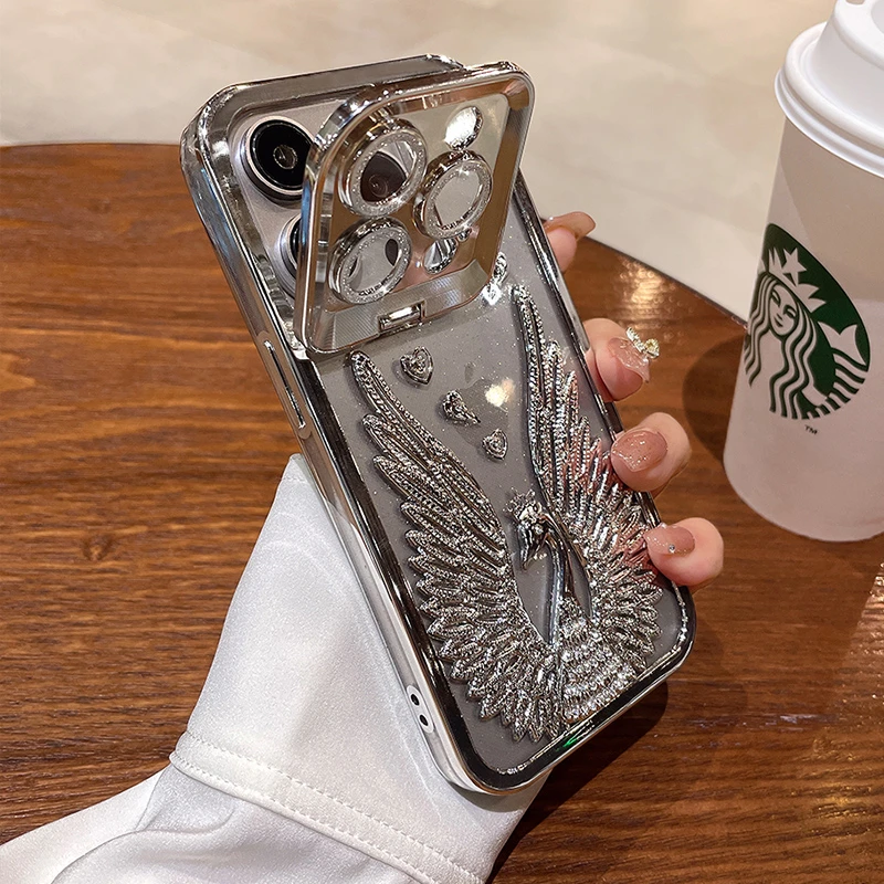 轻奢电镀苹果15promax手机壳镜头支架iphone14/13/12p立体15软壳