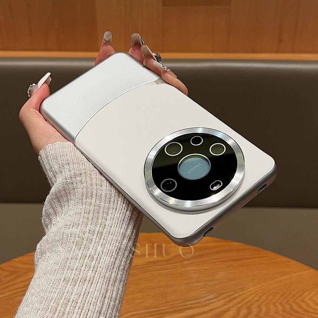 华为mate60pro手机壳新款素皮拼接玻璃镜头mate40/50简约网红防摔