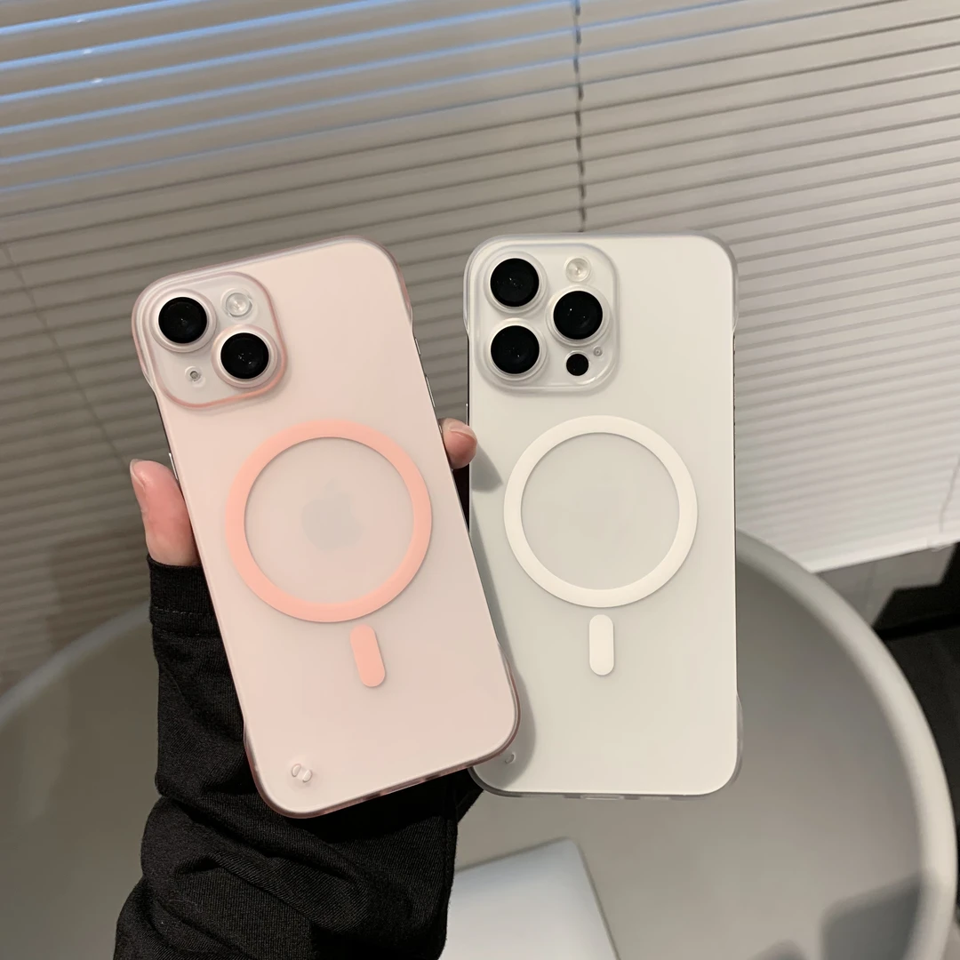 苹果15ProMax无边框磨砂iPhone14磁吸带尾巴13镜头膜12手机壳超薄