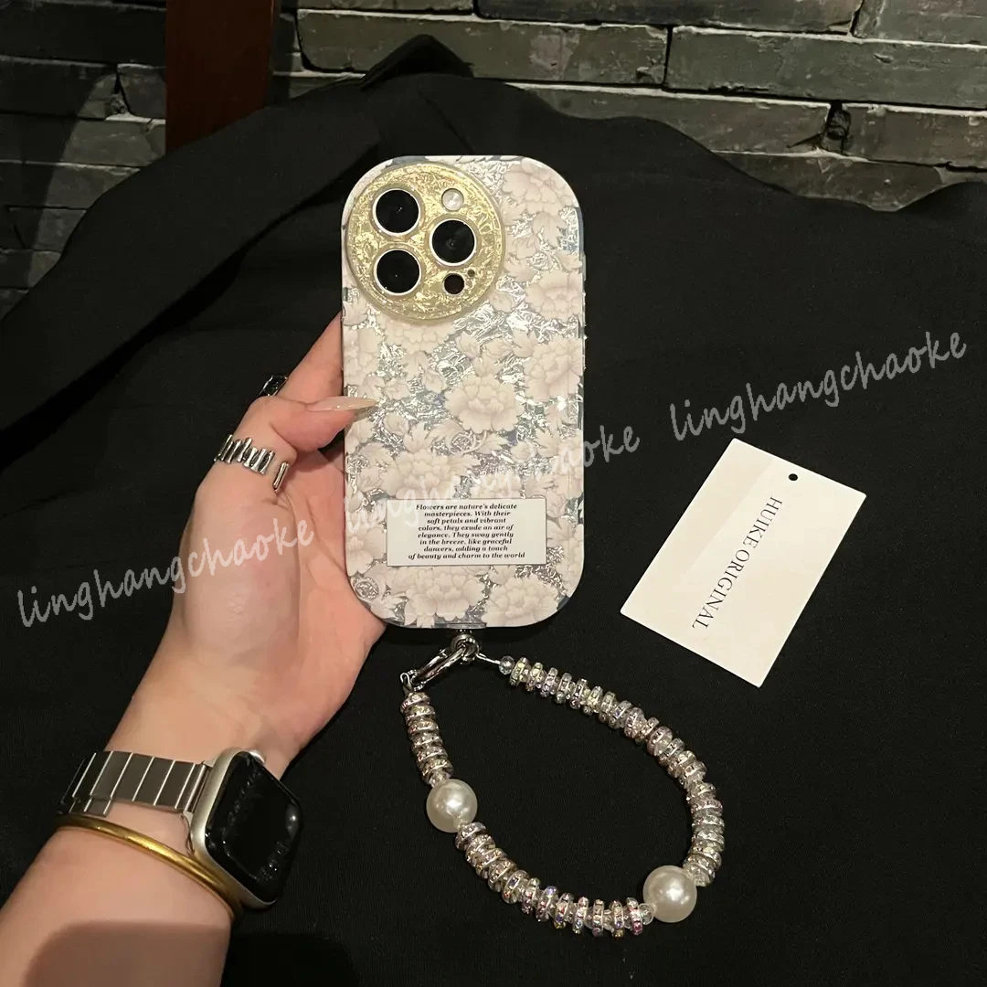 ins高级花朵圆形防摔适用苹果16手机壳iphone15/14/13promax简约